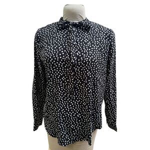 Ann Taylor Long Sleeve Blouse Tie Neck Sz. L Professional Office Lightweight